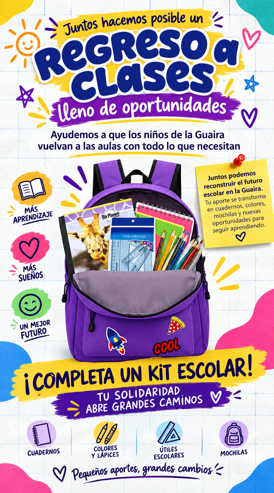 Flyer de la campaña Regreso a Clases para niños y niñas de La Guaira
